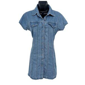 Vintage Xhilaration Denim Shirt Dress Women Size M Pearl Snap Y2K Western Retro